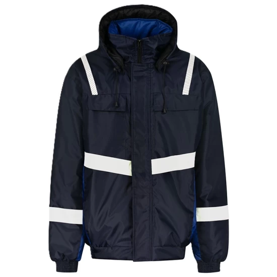 Costum de iarna cu dungi reflectorizante (salopeta cu pieptar si jacheta), bleumarin Costum de iarna cu dungi reflectorizante (salopeta cu pieptar si jacheta), bleumarin