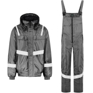 Costum de iarna cu dungi reflectorizante (salopeta cu pieptar si jacheta), gri Costum de iarna cu dungi reflectorizante (salopeta cu pieptar si jacheta), gri