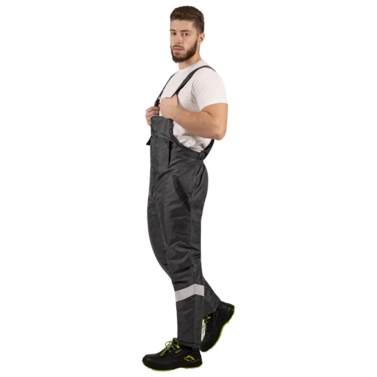 Costum de iarna cu dungi reflectorizante (salopeta cu pieptar si jacheta), gri Costum de iarna cu dungi reflectorizante (salopeta cu pieptar si jacheta), gri