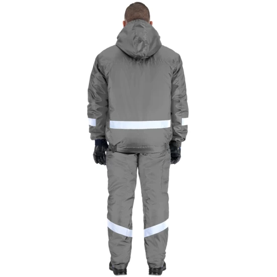 Costum de iarna cu dungi reflectorizante (salopeta cu pieptar si jacheta), gri Costum de iarna cu dungi reflectorizante (salopeta cu pieptar si jacheta), gri