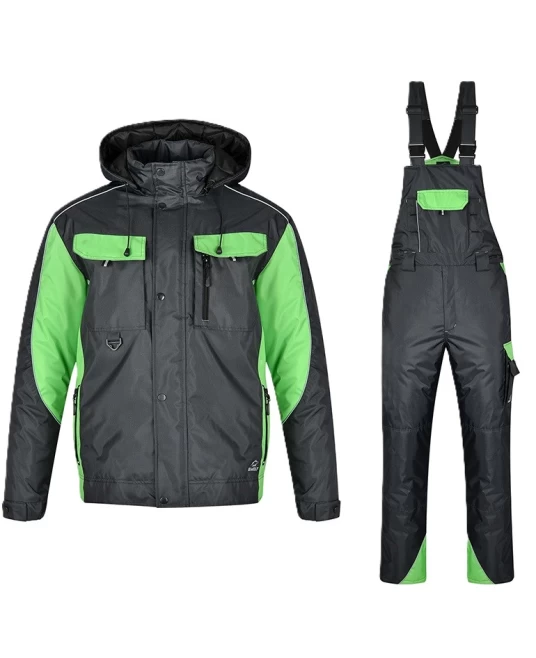 Costum impermeabil vatuit (salopeta cu pieptar + jacheta), gri si verde Costum impermeabil vatuit (salopeta cu pieptar + jacheta), gri si verde