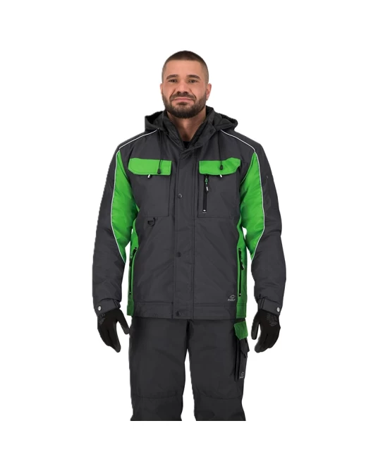 Costum impermeabil vatuit (salopeta cu pieptar + jacheta), gri si verde Costum impermeabil vatuit (salopeta cu pieptar + jacheta), gri si verde