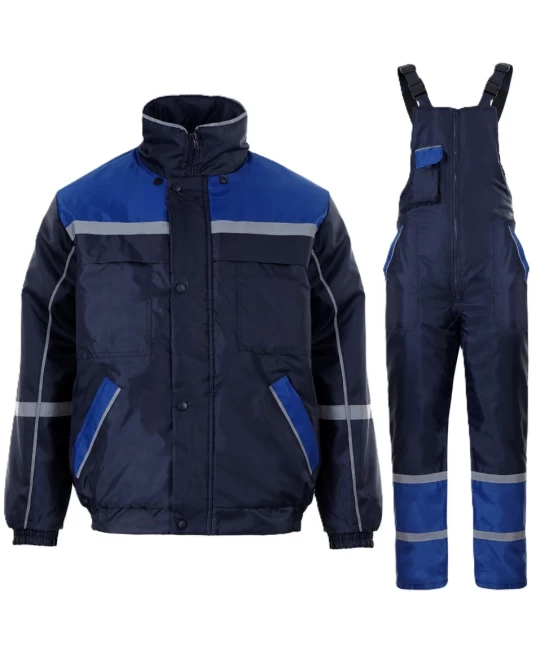 Costum vatuit impermeabil (jacheta + salopeta cu pieptar), bleumarin-albastru Costum vatuit impermeabil (jacheta + salopeta cu pieptar), bleumarin-albastru