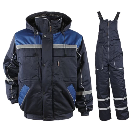 Costum vatuit bumbac (salopeta cu pieptar + jacheta ), dungi reflectorizante Costum vatuit bumbac (salopeta cu pieptar + jacheta ), dungi reflectorizante