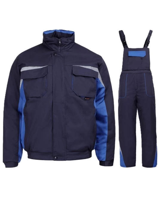 Costum vatuit bumbac Kastor (salopeta cu pieptar  + jacheta ), bleumarin-albastru Costum vatuit bumbac Kastor (salopeta cu pieptar  + jacheta ), bleumarin-albastru