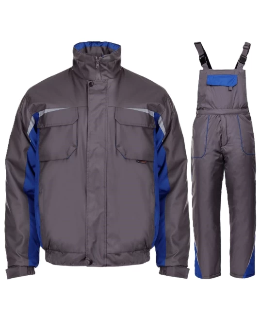 Costum vatuit impermeabil Kastor Plus (salopeta cu pieptar vatuita + jacheta vatuita), gri-albastru regal Costum vatuit impermeabil Kastor Plus (salopeta cu pieptar vatuita + jacheta vatuita), gri-albastru regal