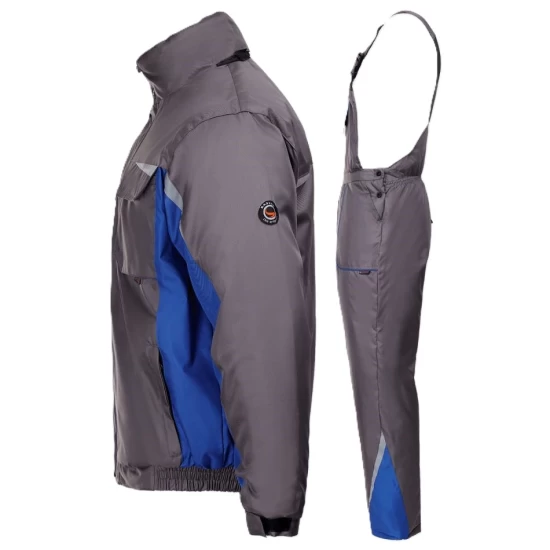 Costum vatuit impermeabil Kastor Plus (salopeta cu pieptar vatuita + jacheta vatuita), gri-albastru regal Costum vatuit impermeabil Kastor Plus (salopeta cu pieptar vatuita + jacheta vatuita), gri-albastru regal