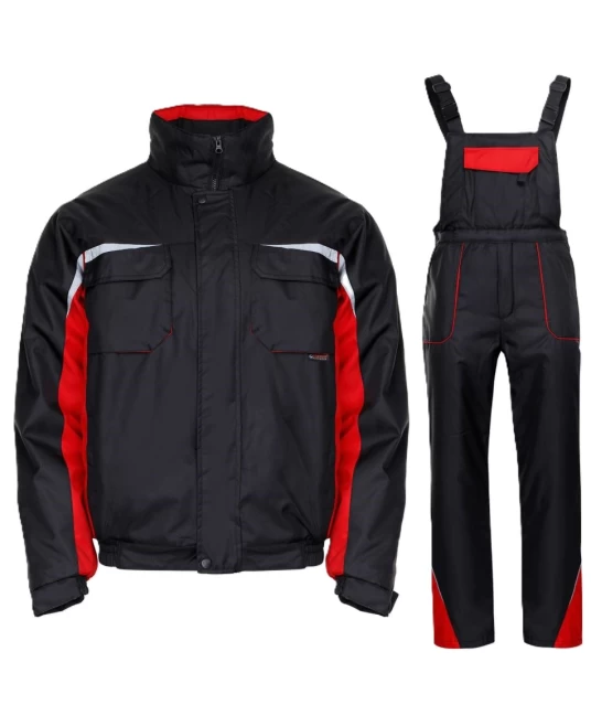 Costum vatuit impermeabil Kastor Plus (salopeta cu pieptar vatuita + jacheta vatuita), negru-rosu Costum vatuit impermeabil Kastor Plus (salopeta cu pieptar vatuita + jacheta vatuita), negru-rosu
