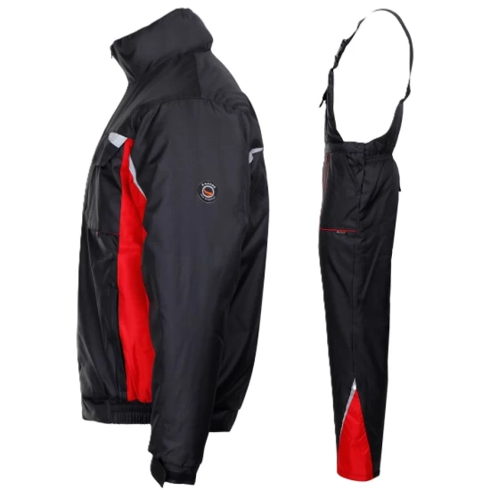 Costum vatuit impermeabil Kastor Plus (salopeta cu pieptar vatuita + jacheta vatuita), negru-rosu Costum vatuit impermeabil Kastor Plus (salopeta cu pieptar vatuita + jacheta vatuita), negru-rosu