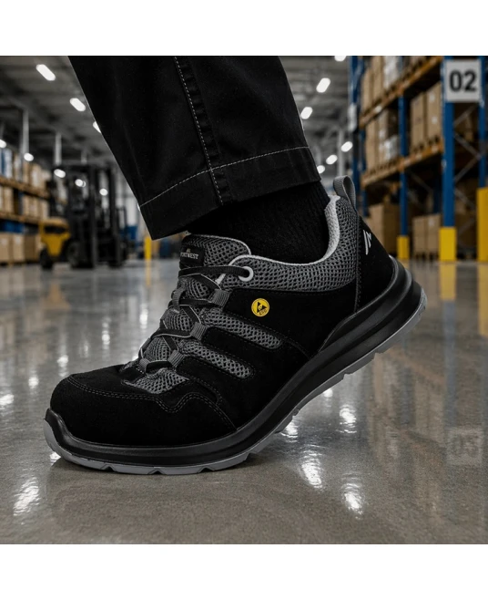 Pantofi de protectie usori si respirabili, bombeu compozit, S1 ESD SR FO, Negru/Gri