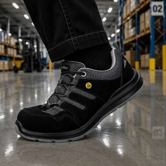 Pantofi de protectie usori si respirabili, bombeu compozit, S1 ESD SR FO, Negru/Gri