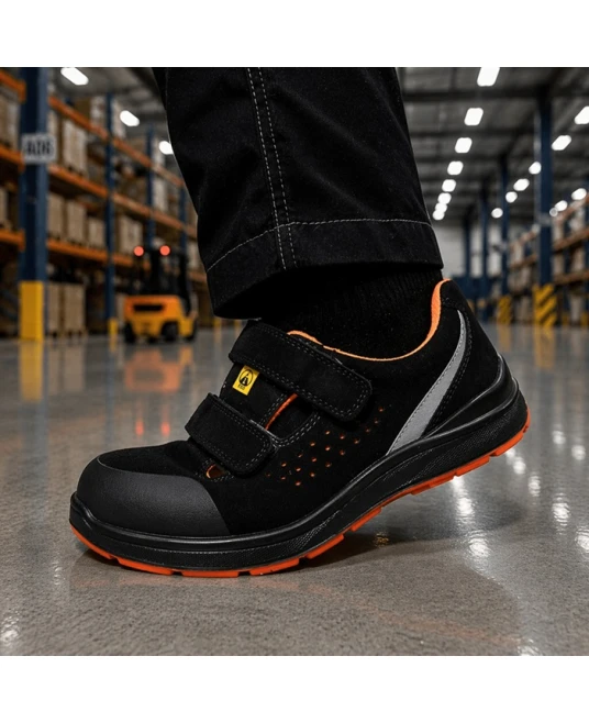 Sandale de protectie S1P ESD cu brant confortabil, negru-portocaliu