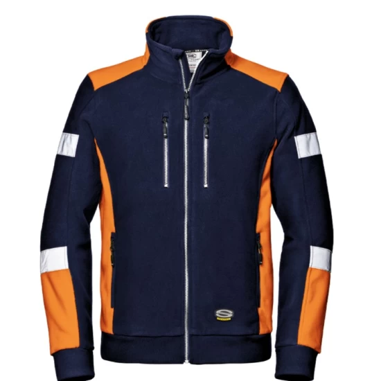 Fleece de lucru cu dungi reflectorizante, 310g/m2, bleumarin-portocaliu