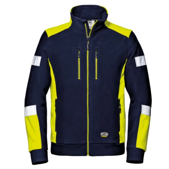 Fleece de lucru cu dungi reflectorizante, 310g/m2, bleumarin-galben