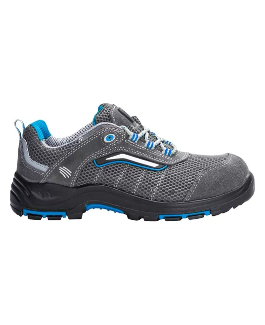 Pantofi respirabil S1P, HRO, bombeu compozit si lamela kevlar - gri cu albastru Pantofi respirabil S1P, HRO, bombeu compozit si lamela kevlar - gri cu albastru