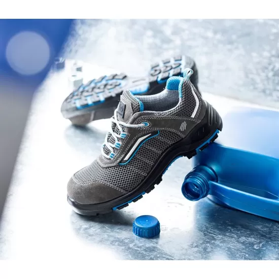 Pantofi respirabil S1P, HRO, bombeu compozit si lamela kevlar - gri cu albastru Pantofi respirabil S1P, HRO, bombeu compozit si lamela kevlar - gri cu albastru