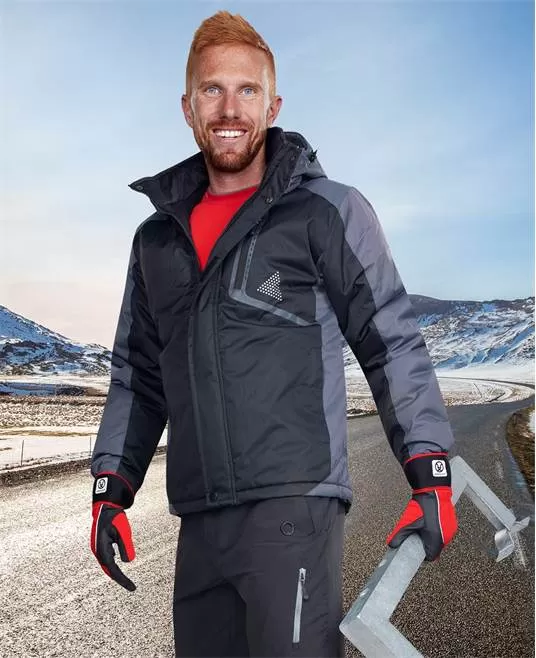 Jacheta de iarna impermeabila, cu gluga detasabila, negru-gri