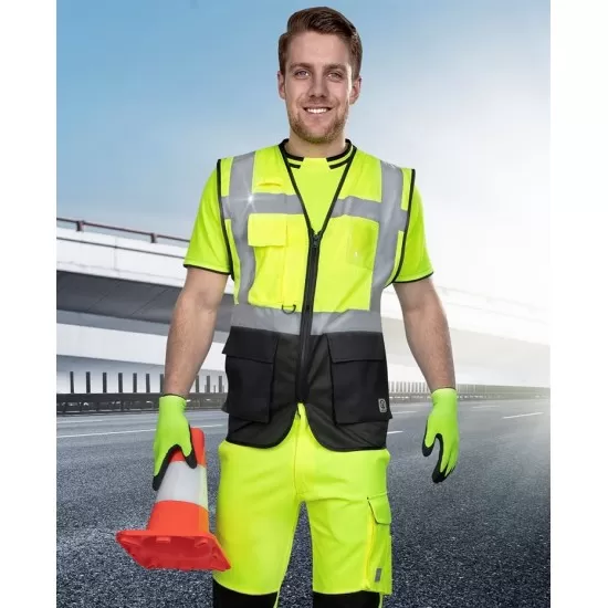 Vesta reflectorizanta cu plasa mesh respirabila, galben/negru Vesta reflectorizanta cu plasa mesh respirabila, galben/negru