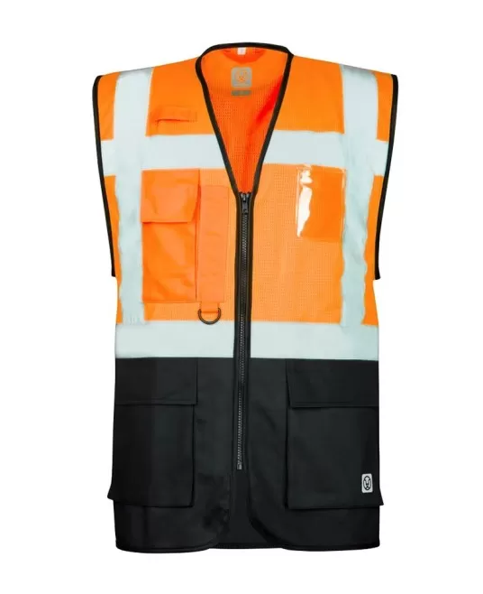 Vesta reflectorizanta cu plasa mesh respirabila, portocaliu/negru
