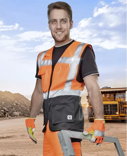 Vesta reflectorizanta cu plasa mesh respirabila, portocaliu/negru