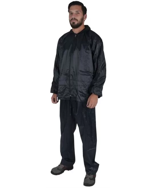 Costum impermeabil de ploaie Cleo din PVC si poliester de 0.18mm, bleumarin