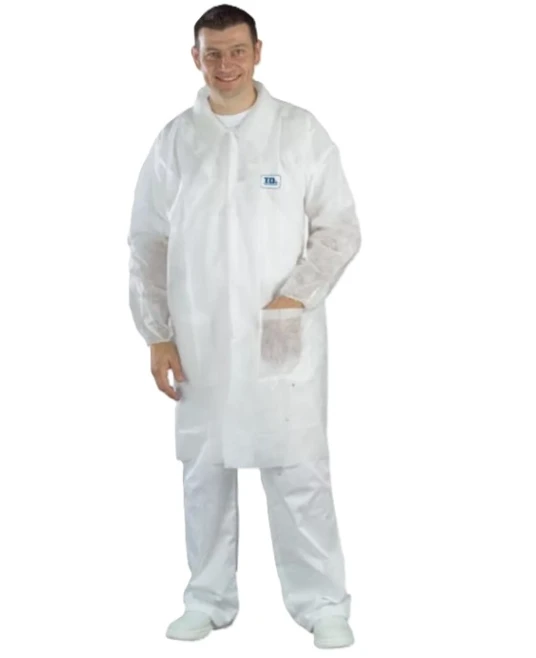 Halat de unica folosinta, polipropilena SPP 30g/m2, cu buzunare, alb