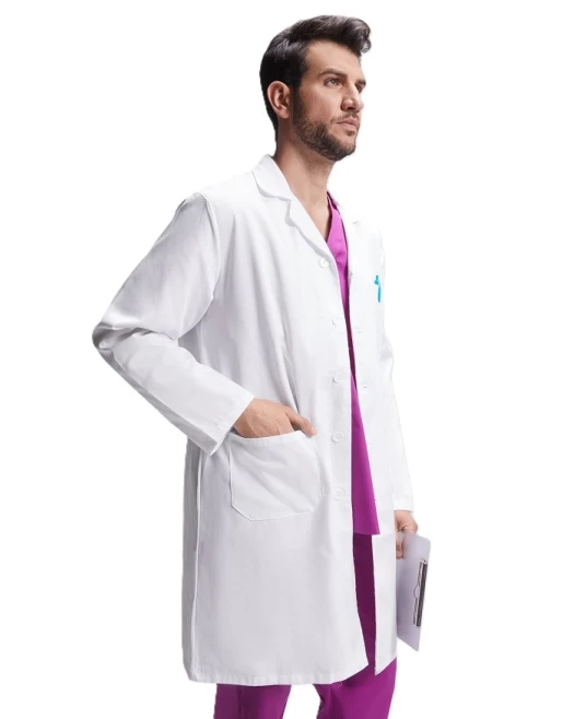 Halat alb pentru barbati, tercot 195g/m2 Halat alb pentru barbati, tercot 195g/m2