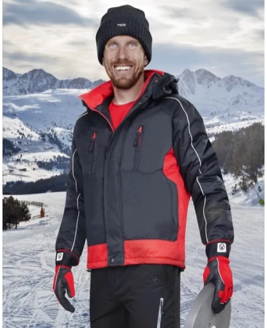 Jacheta de iarna impermeabila si rezistenta la vant, negru-rosu