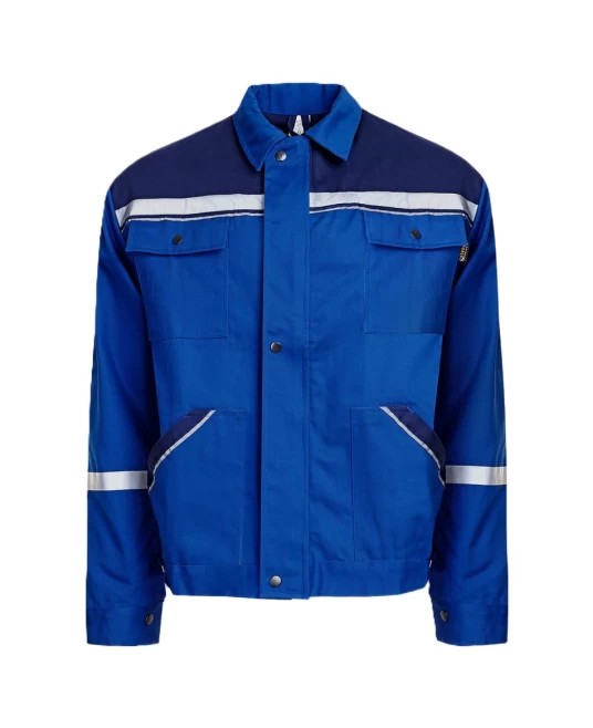 Jacheta de lucru Colins, bumbac 240g/m2, albastru dungi reflectorizante Jacheta de lucru Colins, bumbac 240g/m2, albastru dungi reflectorizante