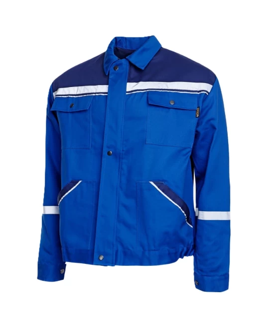 Jacheta de lucru Colins, bumbac 240g/m2, albastru dungi reflectorizante Jacheta de lucru Colins, bumbac 240g/m2, albastru dungi reflectorizante