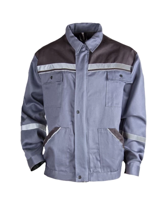 Jacheta de lucru Colins, bumbac 240g/m2, gri dungi reflectorizante Jacheta de lucru Colins, bumbac 240g/m2, gri dungi reflectorizante