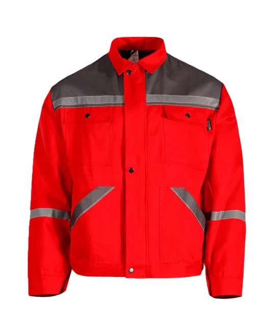 Jacheta de lucru Colins, bumbac 240g/m2 rosu dungi reflectorizante Jacheta de lucru Colins, bumbac 240g/m2 rosu dungi reflectorizante