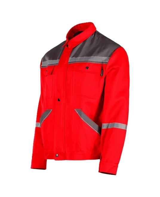 Jacheta de lucru Colins, bumbac 240g/m2 rosu dungi reflectorizante Jacheta de lucru Colins, bumbac 240g/m2 rosu dungi reflectorizante