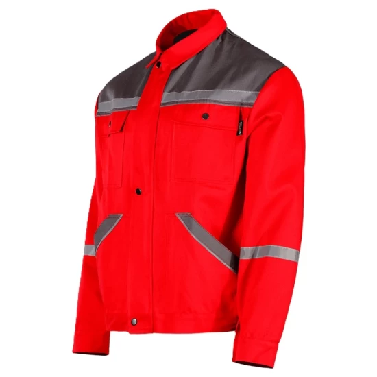 Jacheta de lucru Colins, bumbac 240g/m2 rosu dungi reflectorizante Jacheta de lucru Colins, bumbac 240g/m2 rosu dungi reflectorizante
