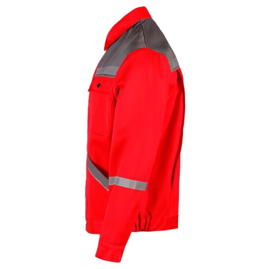 Jacheta de lucru Colins, bumbac 240g/m2 rosu dungi reflectorizante Jacheta de lucru Colins, bumbac 240g/m2 rosu dungi reflectorizante