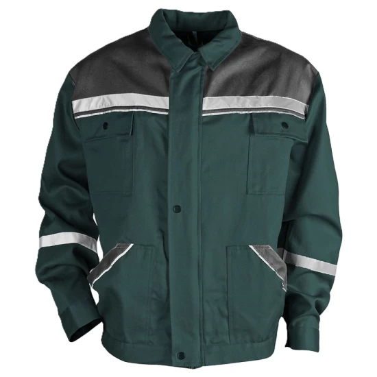 Jacheta de lucru Colins, bumbac 240g/m2, verde dungi reflectorizante Jacheta de lucru Colins, bumbac 240g/m2, verde dungi reflectorizante