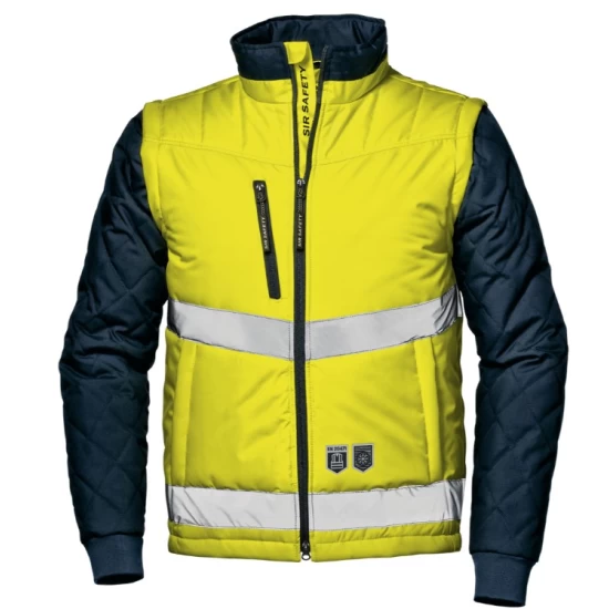 Jacheta HiVis cu maneci detasabile, galben-bleumarin Jacheta HiVis cu maneci detasabile, galben-bleumarin