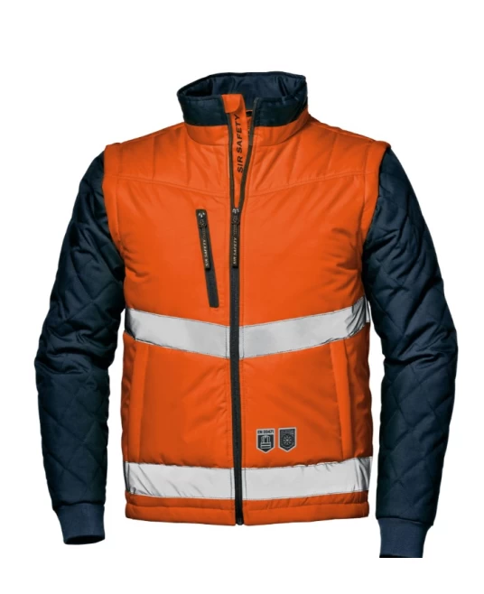 Jacheta HiVis cu maneci detasabile, portocaliu-bleumarin Jacheta HiVis cu maneci detasabile, portocaliu-bleumarin