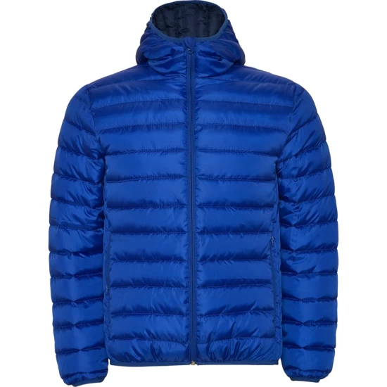 Jacheta scurta matlasata, cu gluga, barbati, albastru regal Jacheta scurta matlasata, cu gluga, barbati, albastru regal