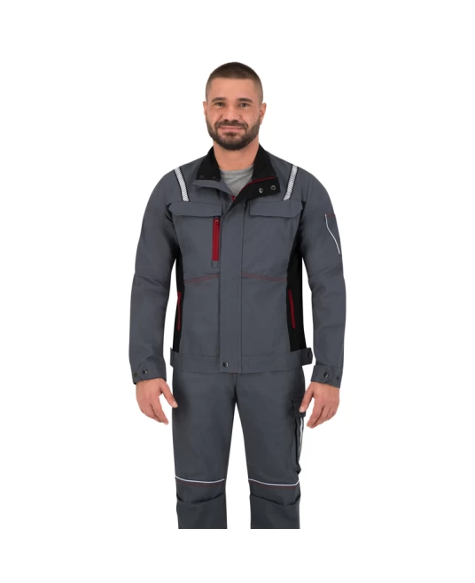 Jacheta de lucru bumbac de calitate Raptors, 260g/mp, gri rosu