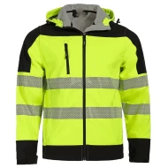 Softshell HiVis cu gluga si dungi reflectorizante, galben neon Softshell HiVis cu gluga si dungi reflectorizante, galben neon