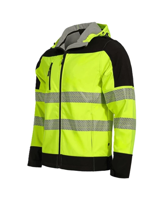 Softshell HiVis cu gluga si dungi reflectorizante, galben neon Softshell HiVis cu gluga si dungi reflectorizante, galben neon