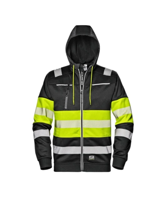 Hanorac HiVis cu gluga si fermoar, 300g/m2, negru-galben