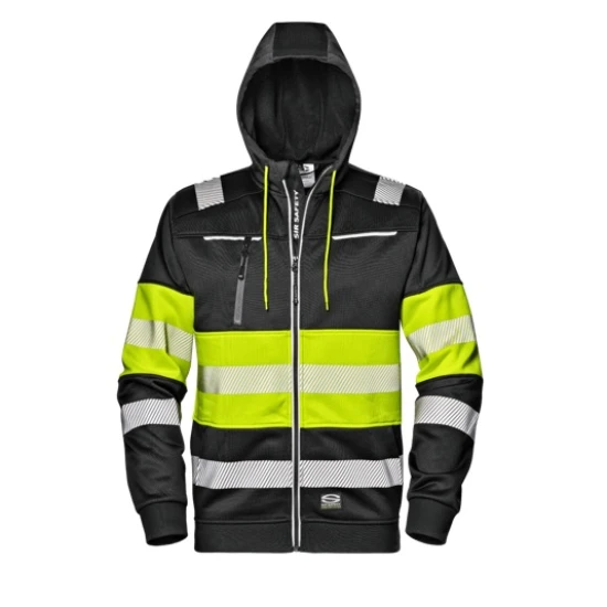 Hanorac HiVis cu gluga si fermoar, 300g/m2, negru-galben