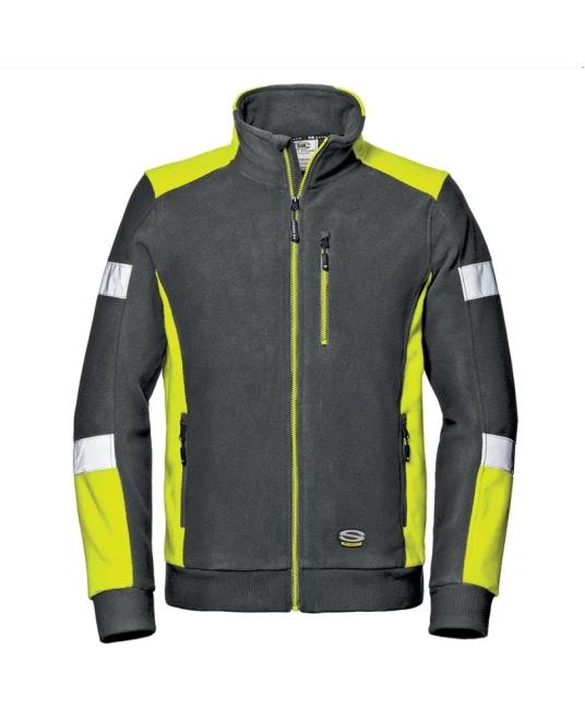 Fleece de lucru cu dungi reflectorizante, 310g/m2, gri-galben