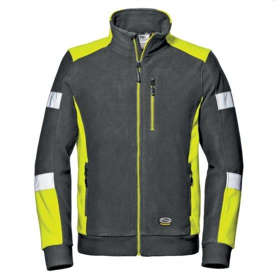 Fleece de lucru cu dungi reflectorizante, 310g/m2, gri-galben