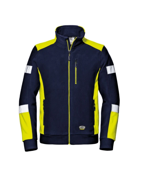 Fleece de lucru cu dungi reflectorizante, 310g/m2, bleumarin-galben
