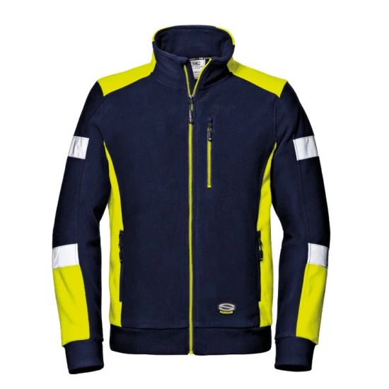 Fleece de lucru cu dungi reflectorizante, 310g/m2, bleumarin-galben
