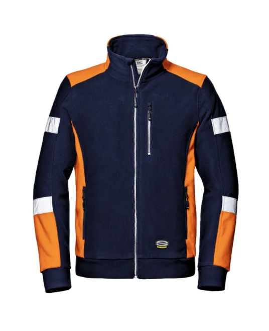 Fleece de lucru cu dungi reflectorizante, 310g/m2, bleumarin-portocaliu