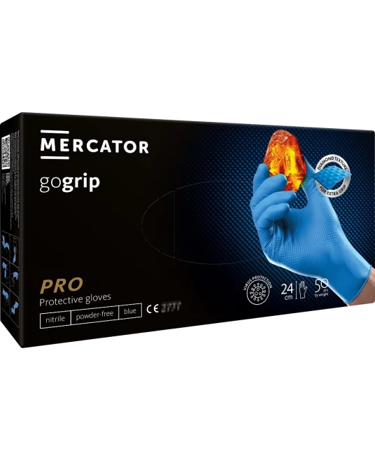 Manusi unica folosinta premium, Go Grip Blue, nitril, 50 buc/cutie, albastru Manusi unica folosinta premium, Go Grip Blue, nitril, 50 buc/cutie, albastru